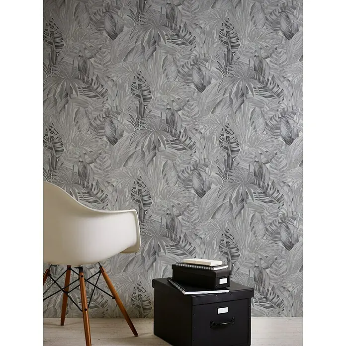 AS Creation Greenery Vliestapete Dschungel - Schwarz/Weiß, Floral, 10,05 x 0,53 m - Stimmungsaufnahme