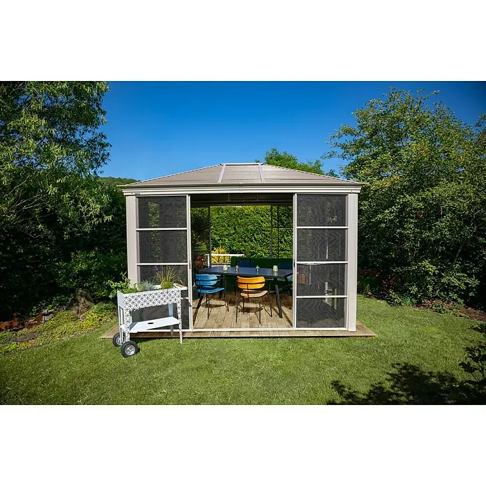 Sojag Pavillon Striano 12 x 14 - L x B x H: 427 x 362 x 296 cm, Champagner, Walmdach - Stimmungsaufnahme