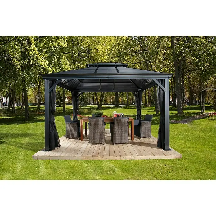 Sojag Pavillon Mykonos 12 x 16 - L x B x H: 484 x 364 x 306 cm, Basaltgrau, Walmdach - Stimmungsaufnahme