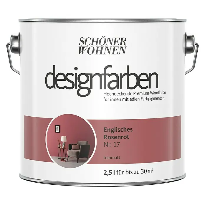SCHÖNER WOHNEN-Farbe Wandfarbe Designfarbe - Englisches Rosenrot, 2,5 l, Matt - Vorderansicht
