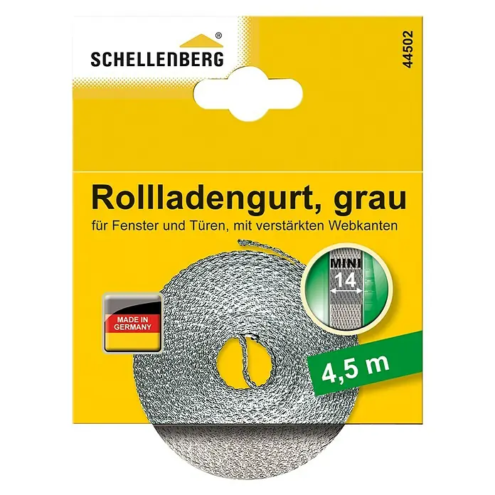 Schellenberg Rollladengurt Mini - Grau, Länge: 4,5 m, Gurtbreite: 14 mm