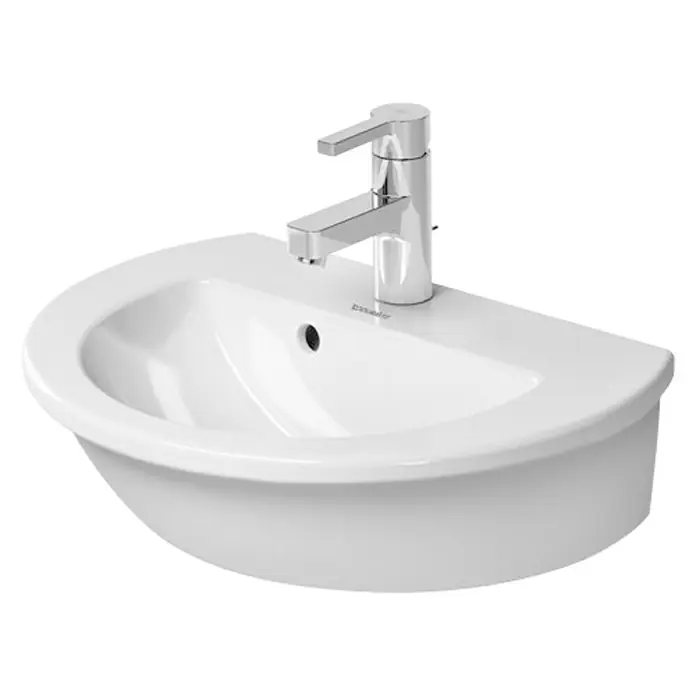 Duravit Darling New Waschbecken - 47 x 35 cm, Ohne Spezialglasur, Hahnloch: Mitte, Mit Überlauf, Weiß - Vorderansicht