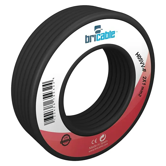 Bricable Cable unipolar Fase - H05VV-F2x1, 10 m, Negro