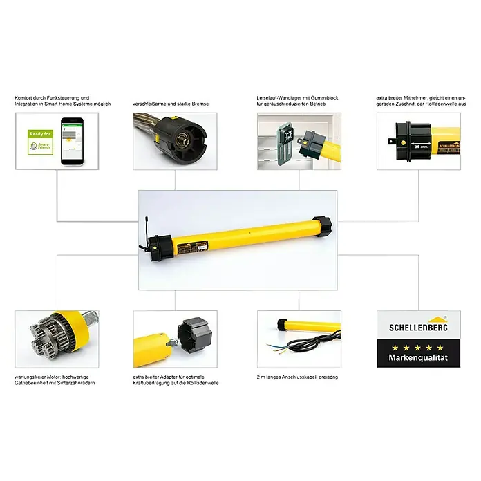 Schellenberg Funk-Rohrmotor Maxi Premium 20 - Max. Rollladenfläche: 8,5 m² bei Kunststoffrollläden, Einbaulänge: 535 mm, Zugkraft: 34 kg