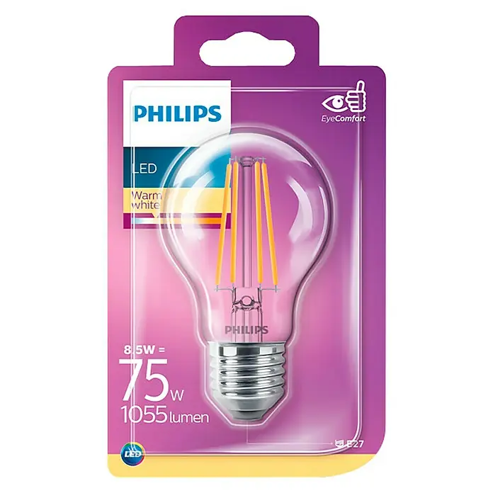 Philips Bombilla LED Vintage - 8,5 W, E27, Color de luz: Blanco cálido, No regulable, Redonda