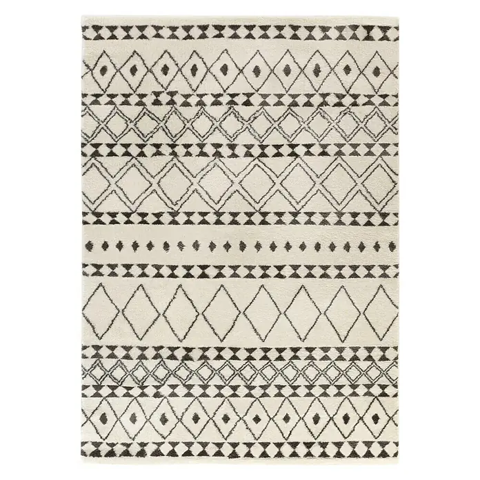 Alfombra Leya - Blanco/Negro, 180 x 133 cm, 100% poliéster