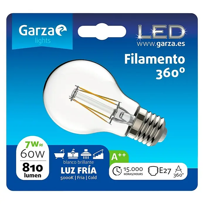 Garza Bombilla LED - E27, 7 W, Blanco frío, 810 lm