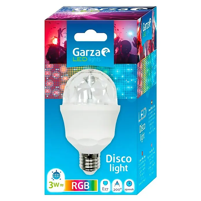Garza Bombilla LED Disco - 3 W, E27, Color de luz: RGB, No regulable, Redonda
