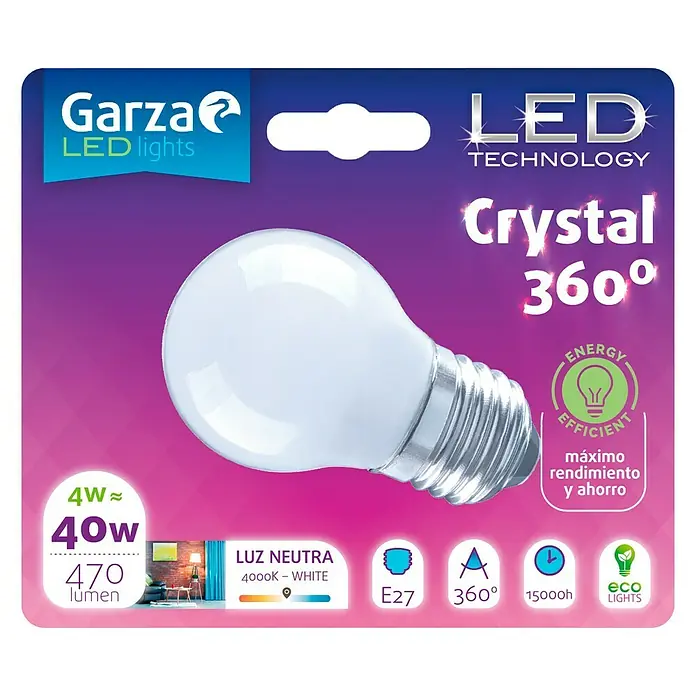 Garza Bombilla LED - 4 W, E27, Color de luz: Blanco neutro, No regulable, Redonda