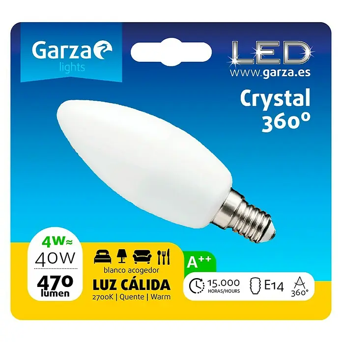Garza Bombilla LED - 4 W, E14, Color de luz: Blanco cálido, No regulable, Vela
