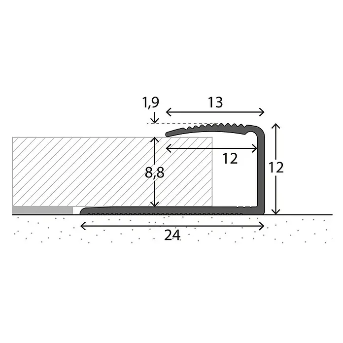 LOGOCLIC Endprofil 250 - Edelstahl matt, 0,9 m x 24 mm x 12 mm, Montageart: Kleben - Detailaufnahme