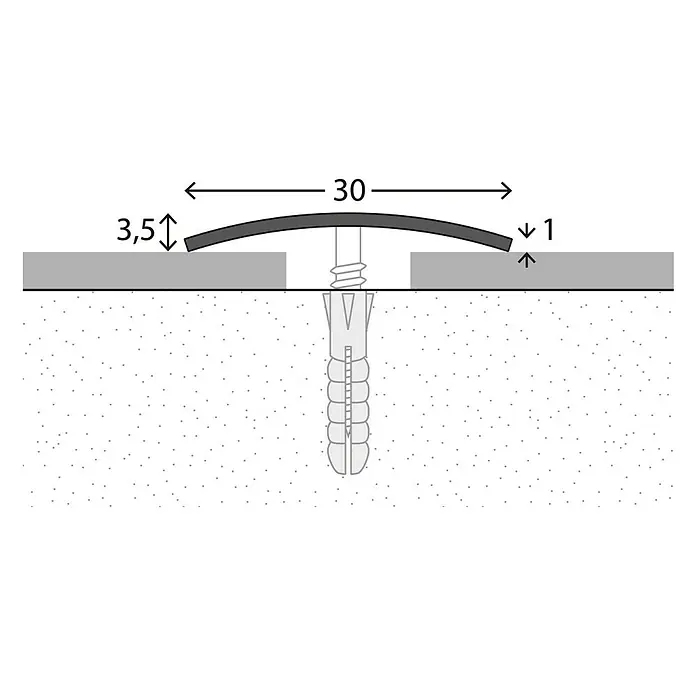 LOGOCLIC Übergangsprofil 110 - Edelstahl glänzend, 0,9 m x 30 mm x 3,5 mm, Montageart: Schrauben, Mittig versenkt gelocht - Detailaufnahme