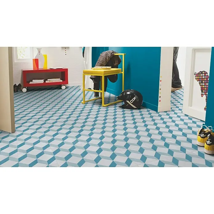 Tarkett Suelo vinílico a metros Exclusive cube tile blue - Ancho: 2 m