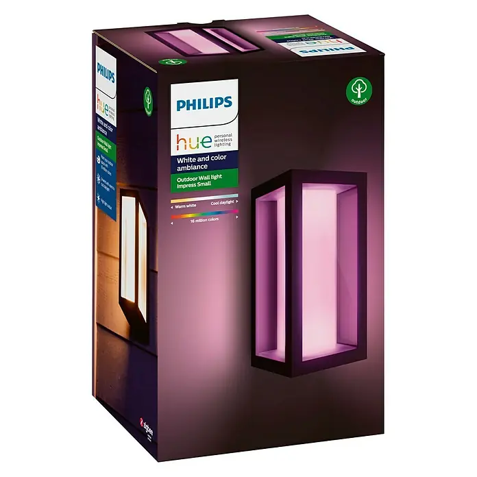 Philips Hue Aplique exterior LED Impress rectangular - 8 W, 14,1 x 12 x 24 cm, Negro, IP44