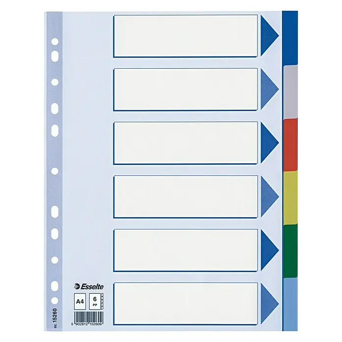 Esselte Register - B x H: 225 x 297 mm, 6-tlg. Register, Polypropylen - Vorderansicht