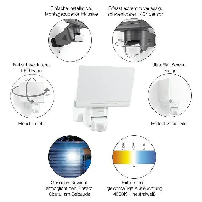 Steinel Sensor-LED-Strahler XLED HOME 2 S GRAPH V2 - Graphit, Warmweiß - Vorderansicht