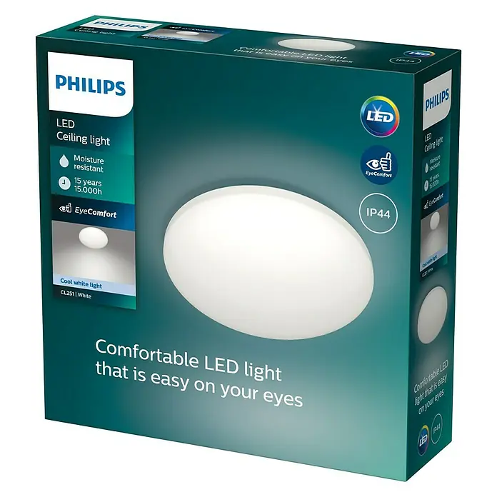 Philips Plafón LED redondo Zarpy - 10 W, Ø x Al: 250 mm x 8,1 cm, Blanco, Blanco neutro