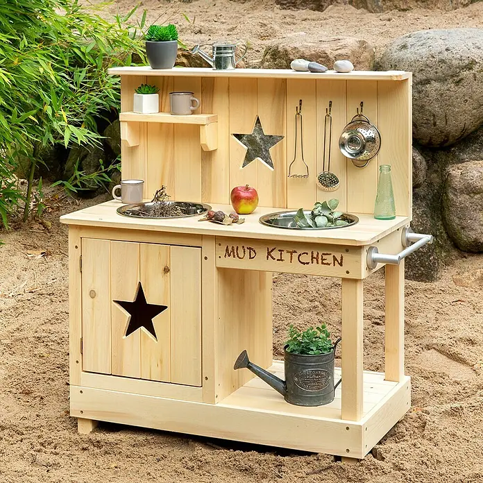 Muddy Buddy Matschküche Adventurer Star - L x B x H: 80 x 40 x 90 cm, Zypresse, Natur - Stimmungsaufnahme