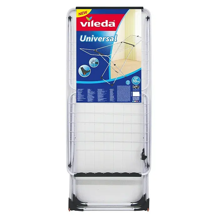 Vileda Flügel-Wäscheständer Universal - Länge Wäscheleine: 18 m, Weiß/Schwarz