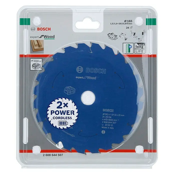 Bosch Kreissägeblatt Expert for Wood - Durchmesser: 165 mm, Bohrung: 20 mm, Anzahl Zähne: 24 Zähne - Vorderansicht