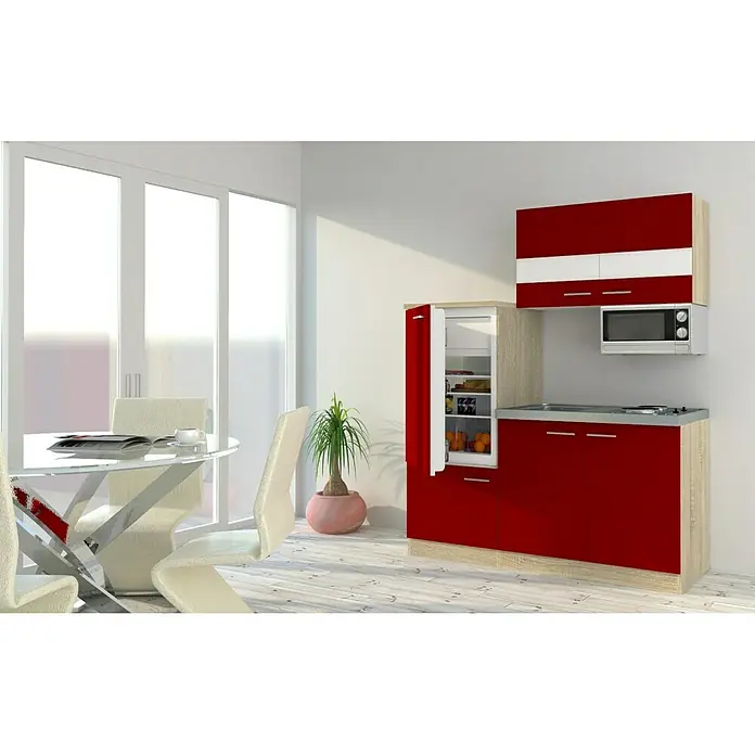 Respekta Singleküche KB160ESRMI - Breite: 160 cm, Mit Duo-Kochmulde, Rot