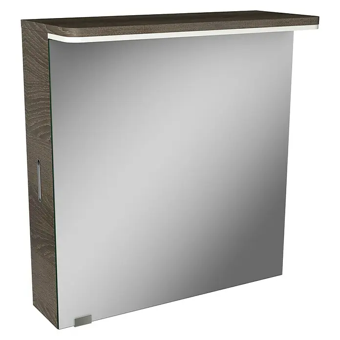 Modern 3.0 LED-Spiegelschrank - B x H: 60 x 68,4 cm, Links, Mit Beleuchtung, Spanplatte, Eiche Maron - Linke Seitenansicht