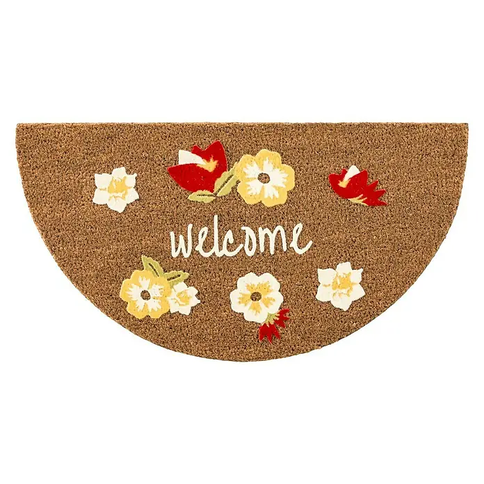 Felpudo de coco Design Flores - Multicolor, 75 x 40 cm, Fibra de coco natural y PVC