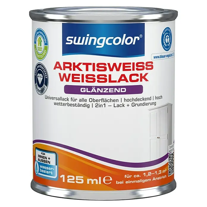 swingcolor Weißlack Arktisweiß - Schneeweiß, 125 ml, Glänzend - Vorderansicht
