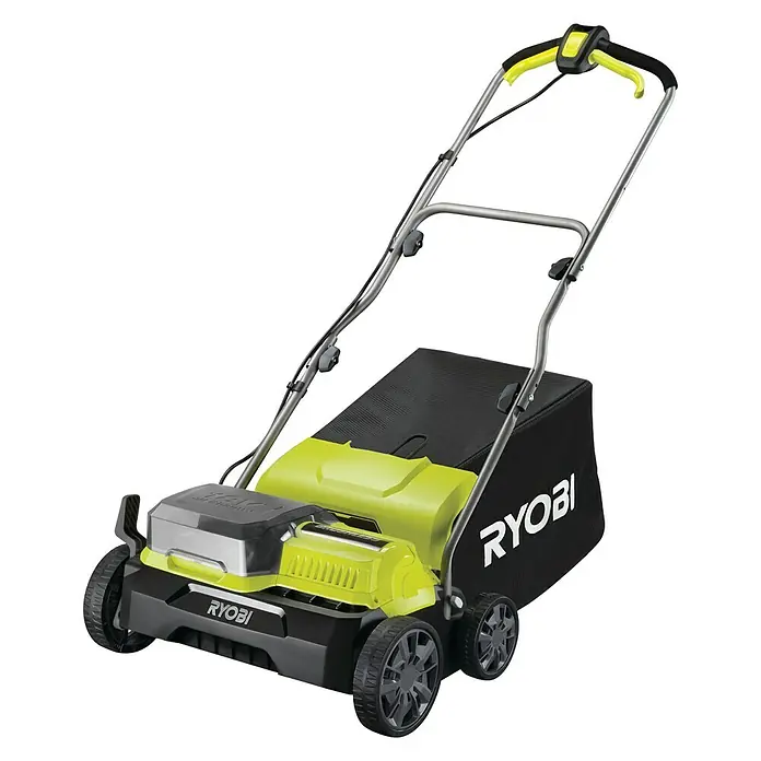 Ryobi ONE+ Akku-Vertikutierer RY18SFX35A-240 - 18 V, Li-Ionen, 2 Akkus, Arbeitsbreite: 35 cm - Linke Seitenansicht