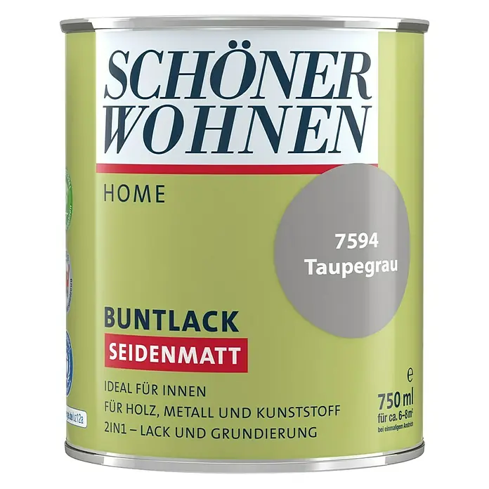 SCHÖNER WOHNEN-Farbe Home Buntlack - Taupegrau, 750 ml, Seidenmatt - Vorderansicht