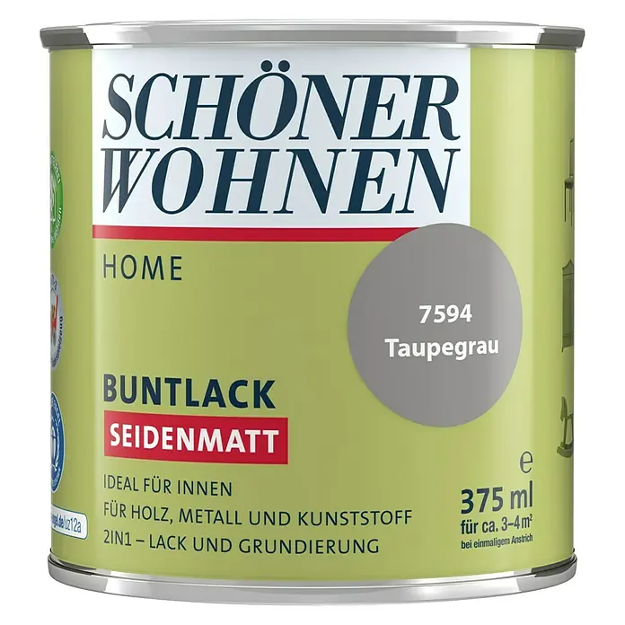 SCHÖNER WOHNEN-Farbe Home Buntlack - Taupegrau, 375 ml, Seidenmatt - Vorderansicht