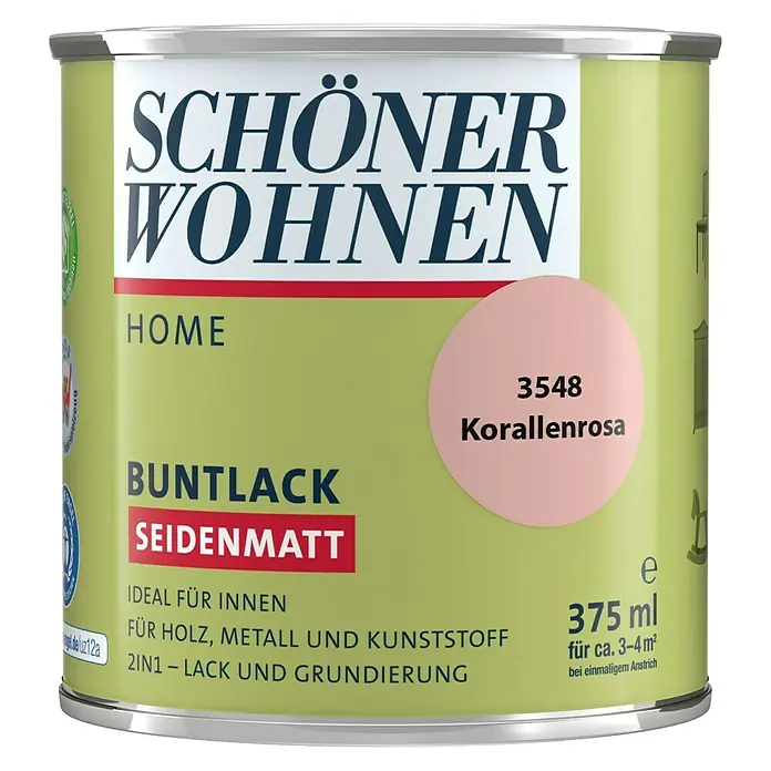 SCHÖNER WOHNEN-Farbe Home Buntlack - Korallenrosa, 375 ml, Seidenmatt - Vorderansicht