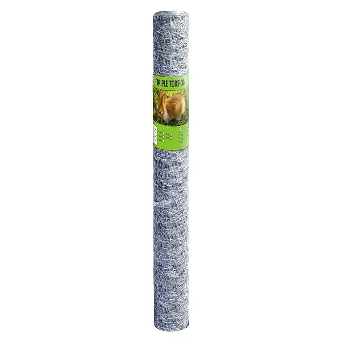 Malla metálica Triple Torsión - L x Al: 50 x 0,5 m, Alambre de acero, Efecto aluminio, 19 mm
