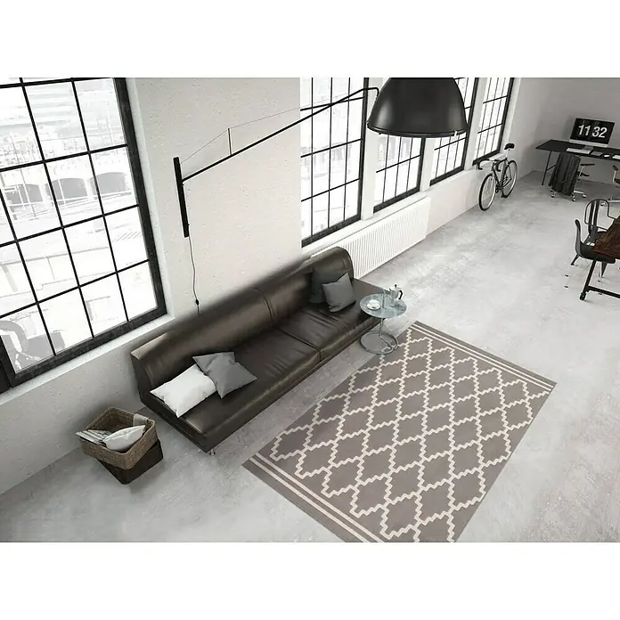 Kayoom Kurzflorteppich Lina 200 - Taupe/Elfenbein, 170 x 120 cm, 100 % Polypropylen - Stimmungsaufnahme