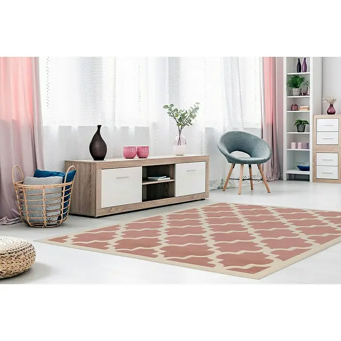 Kayoom Teppich mit Konturenschnitt Maroc - Rosa/Elfenbein, 290 x 200 cm, 100 % Polypropylen - Stimmungsaufnahme