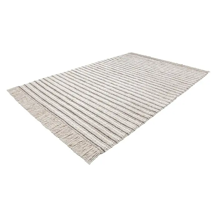 Kayoom Fransenteppich I - Natur/Creme, 150 x 80 cm, 75 % Neuseelandwolle, 25 % Viskose - Linke Seitenansicht