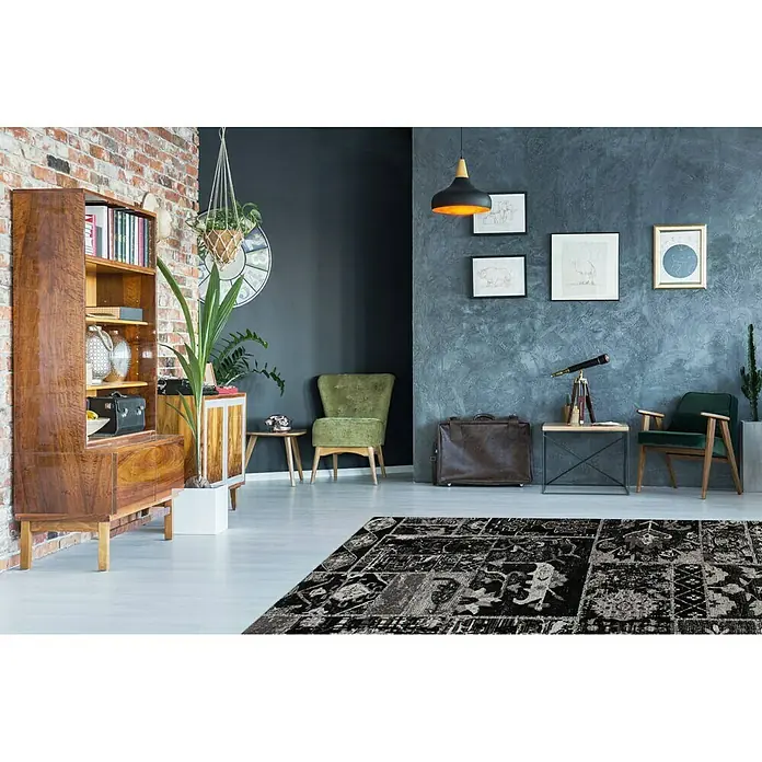 Kayoom Flachgewebeteppich River 150 - Schwarz/Grau, 230 x 155 cm, 70 % Baumwolle, 30 % Polyester - Stimmungsaufnahme