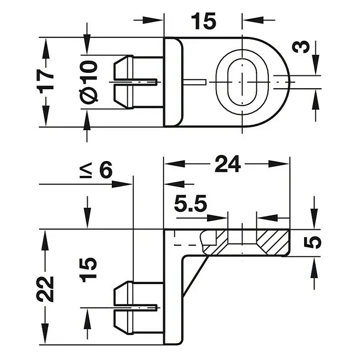Häfele Achterwandverbinder - l x b: 24 x 22 mm, Kunststof - Vooraanzicht