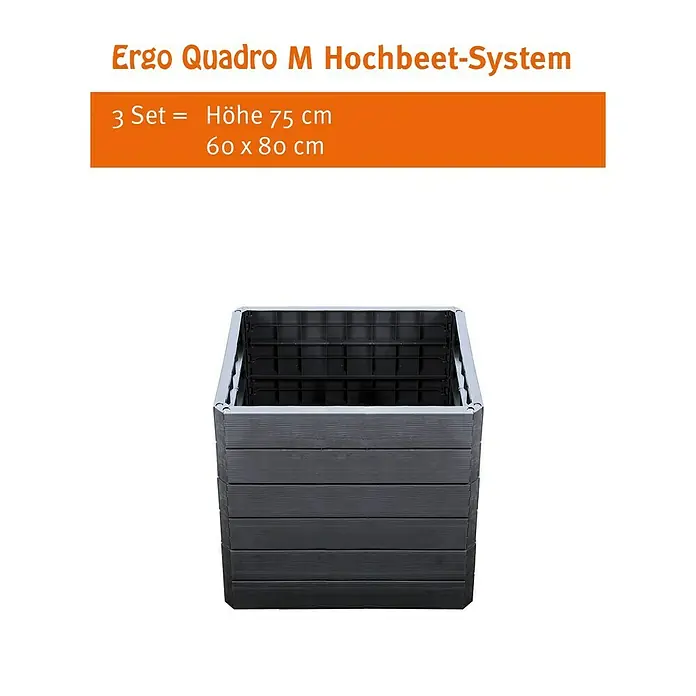 Garantia Hochbeet Ergo Quadro M - 60 x 80 x 25 cm, Kunststoff