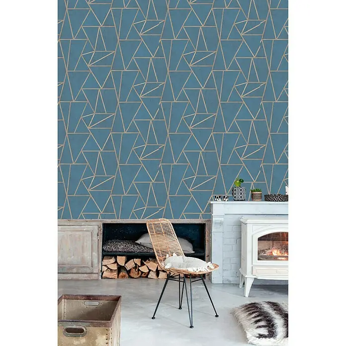 Dutch Wallcoverings Papel pintado de vellón Geo - Azul, Gráfico, 10 x 0,53 m