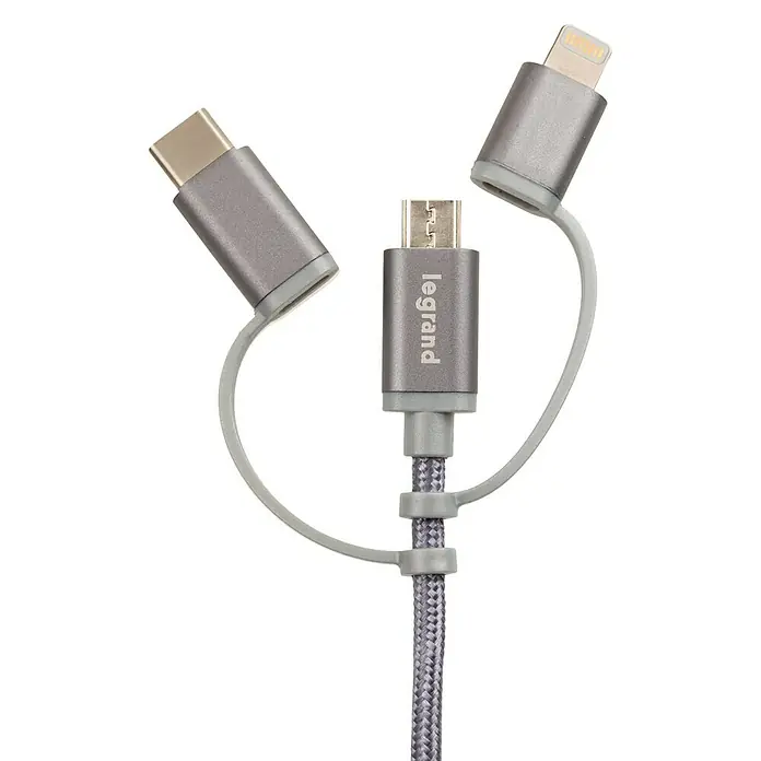 Cable USB 3 en 1 - Largo: 1 m, Plateado