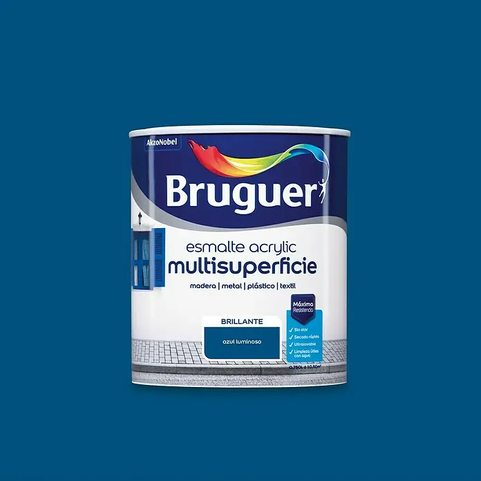 Bruguer Esmalte de color Acrylic multisuperficie - Azul luminoso, 750 ml, Brillante