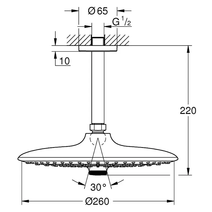 Grohe Euphoria Kopfbrausen-Set - Durchmesser: 26 cm, 9,5 l/min bei 3 bar, Deckenmontage, Chrom - Vorderansicht