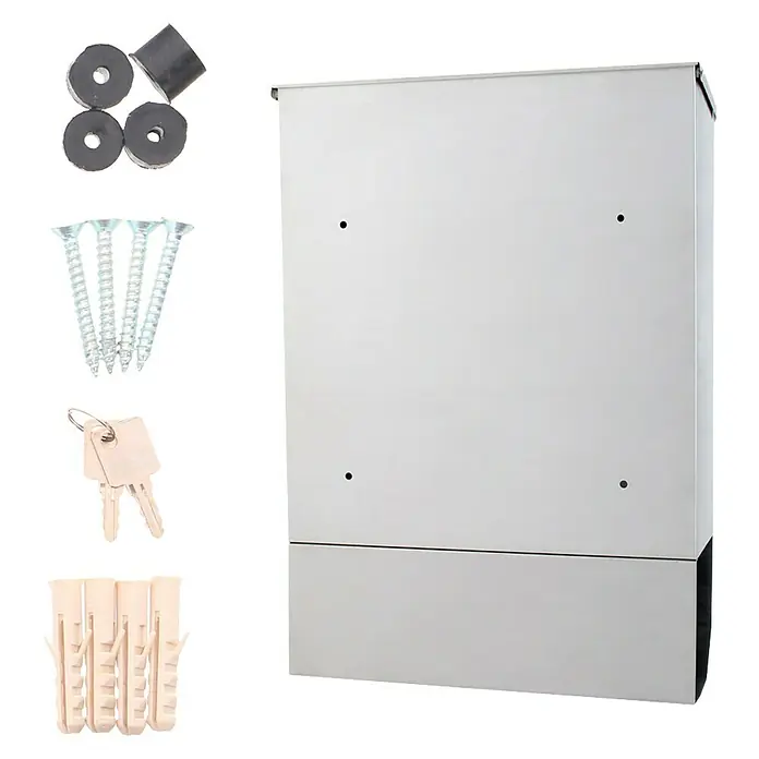 Rottner Briefkasten Corto Inox - Edelstahl, 43,5 x 30 x 10 cm, Silber, Format Einwurf: 268 x 35 mm