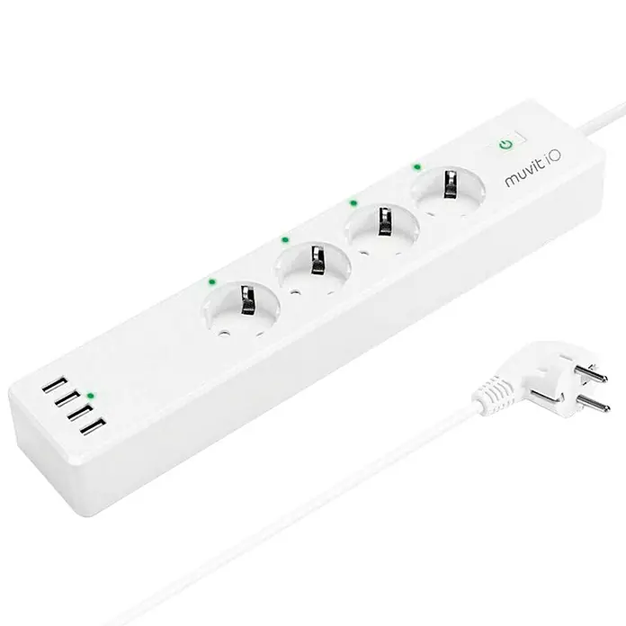 Muvit iO Base de enchufe múltiple inteligente WiFi con USB - 4, Blanco, 1,8 m