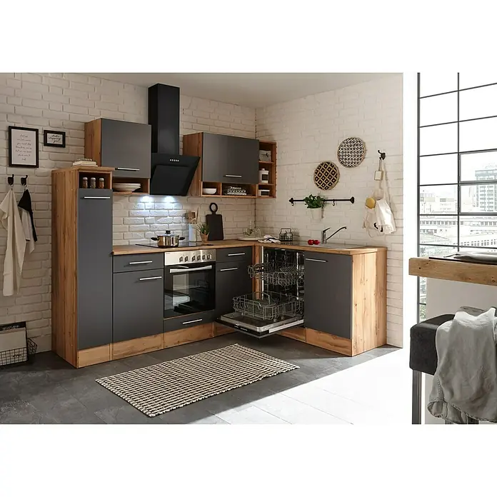 Respekta Winkelküche BEKBL250EGC - 172 x 250 cm, Grau