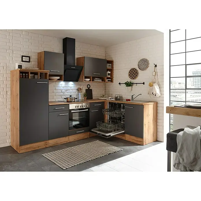 Respekta Winkelküche BEKBL280EGC - 172 x 280 cm, Grau