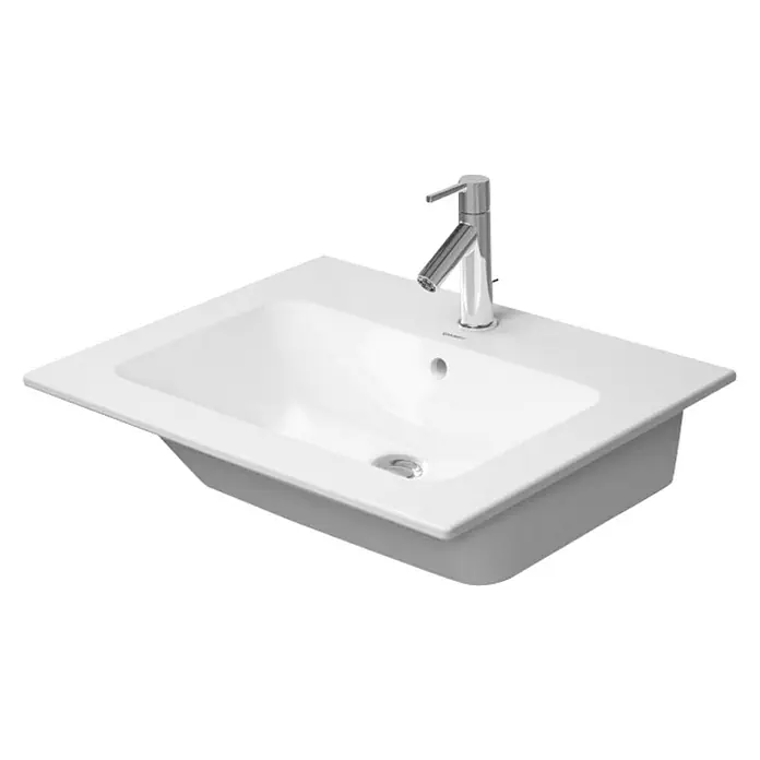 Duravit ME by Starck Waschtisch Typ 1 - 63 x 49 cm, Ohne Spezialglasur, Hahnloch: Mitte, Mit Überlauf, Weiß - Vorderansicht