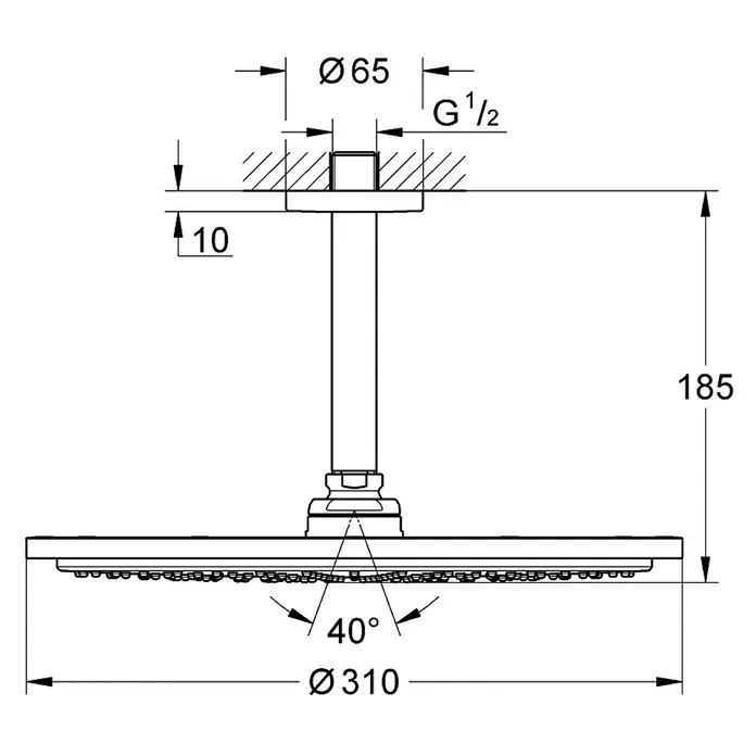 Grohe Kopfbrausen-Set Rainshower Cosmopolitan 310 - Durchmesser: 31 cm, 9,5 l/min bei 3 bar, Deckenmontage, Cool Sunrise - Vorderansicht