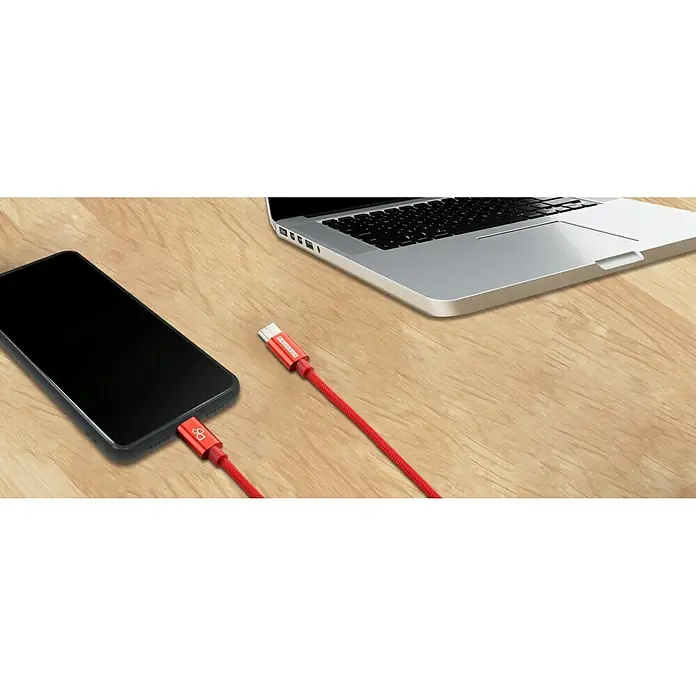 BAUHAUS USB kabel za punjenje - Crvene boje, 1 m, 2 USB-C utora - Pogled sprijeda